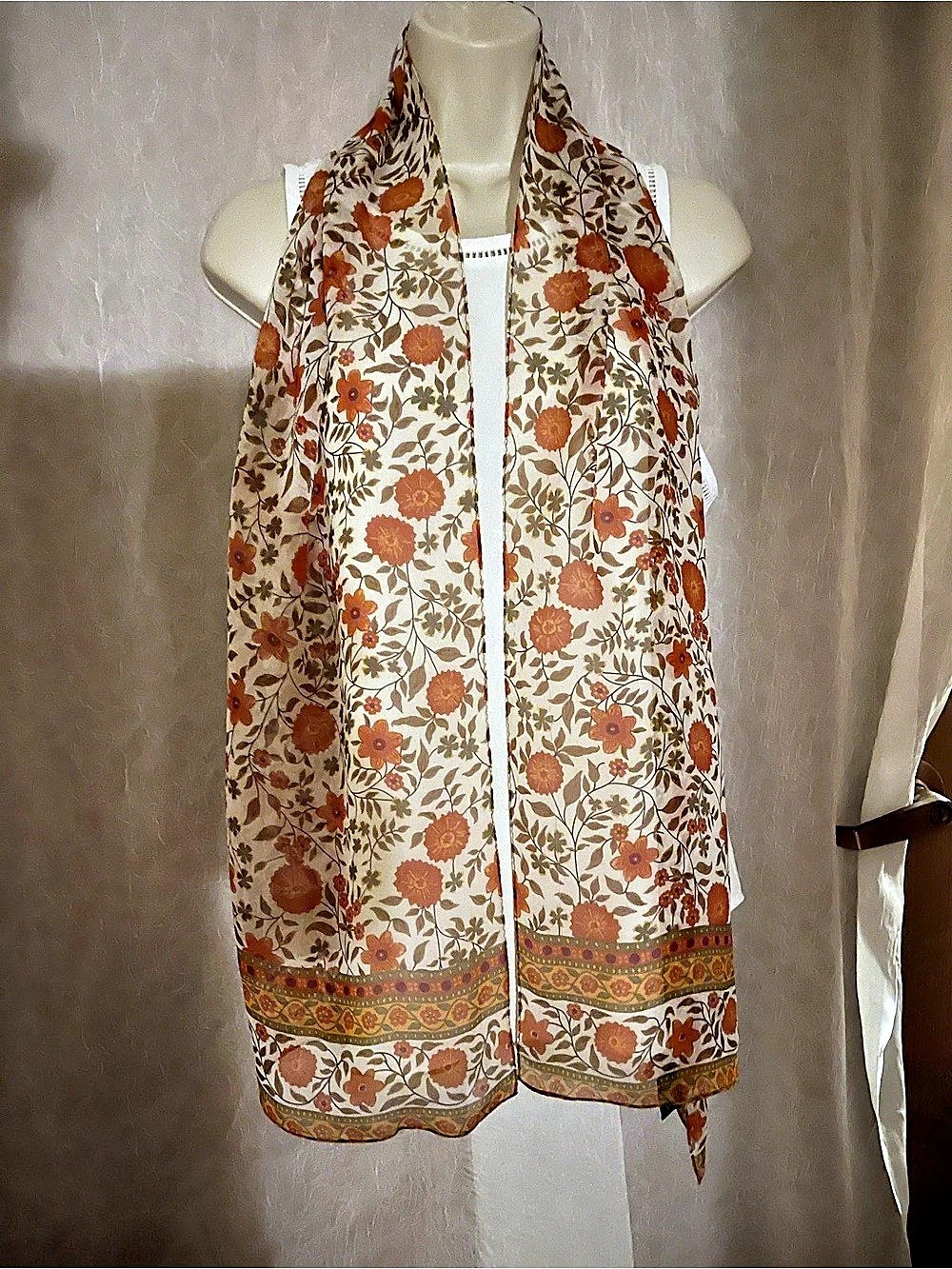 Cejon Floral Scarf in Cream & Orange Like New